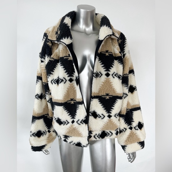 O'Neill crop Sherpa Jacket aztec funnel neck L Cala Long Sleeve - Picture 3 of 14